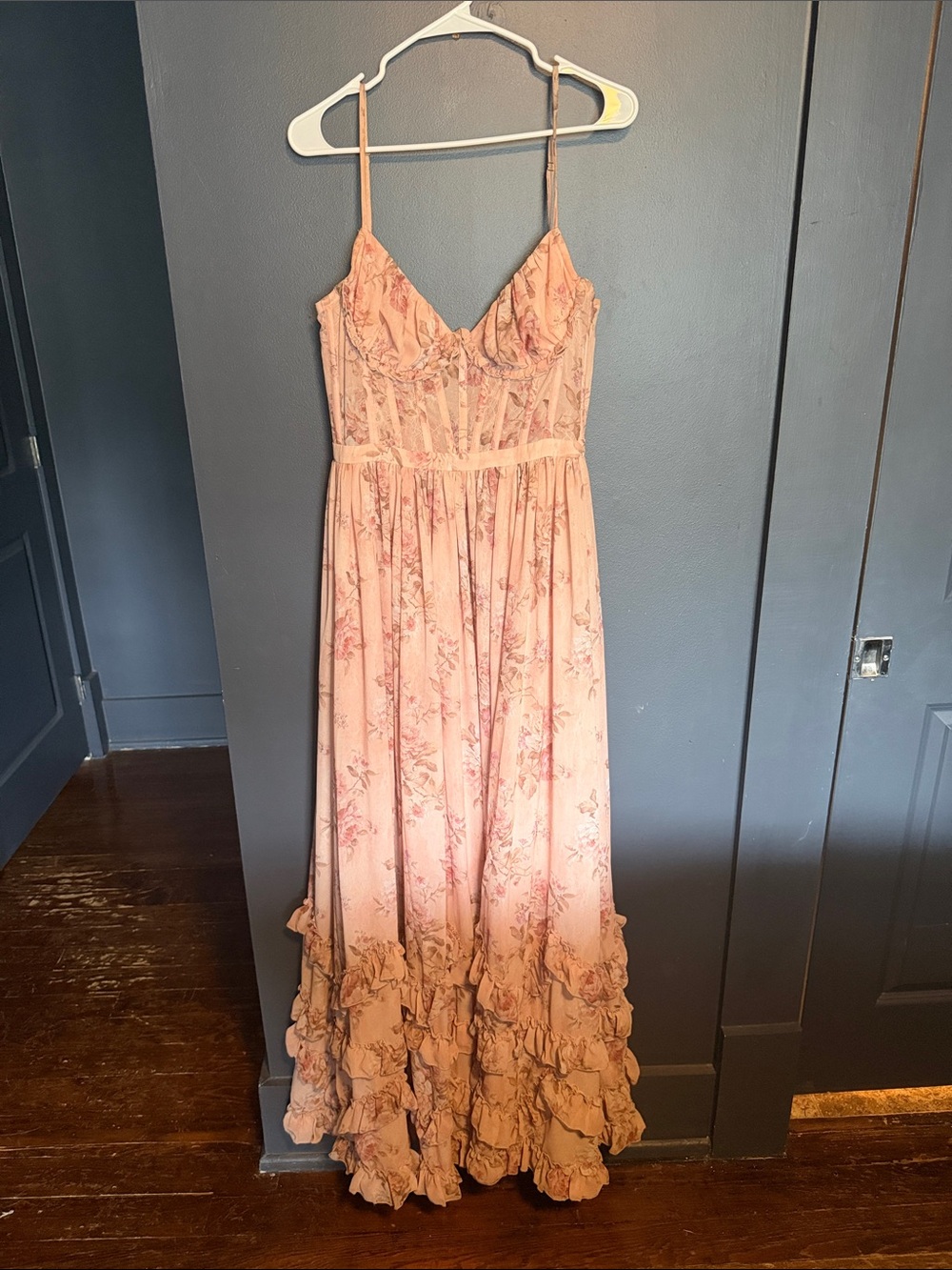 V Chapman Carmen Dress in Peach tapestry